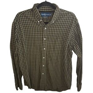 Ralph Lauren Classic Fit Olive Green Plaid Button Down Shirt Men's Large Cotton‎